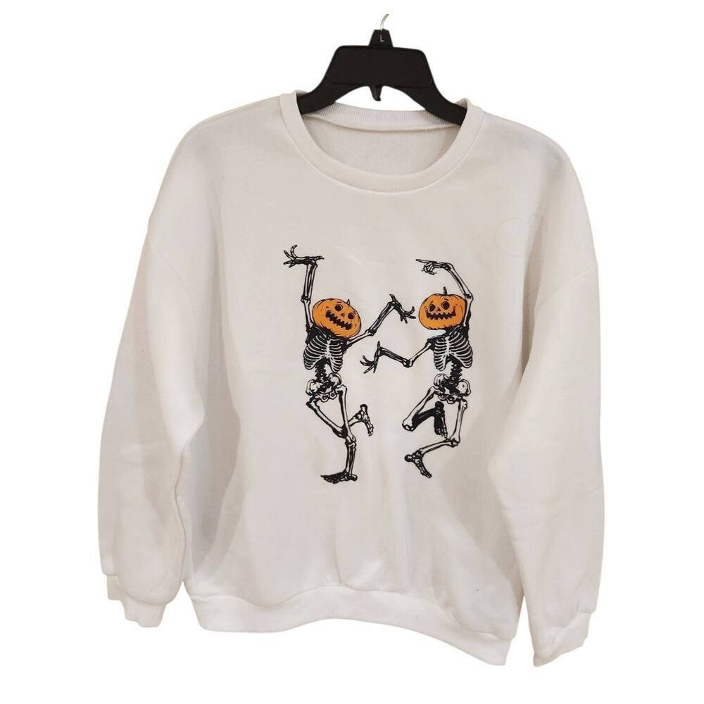 Shein Skeleton Sweatshirt Women's Sz 10 Pumpkin Head Dancing Skeletons Halloween